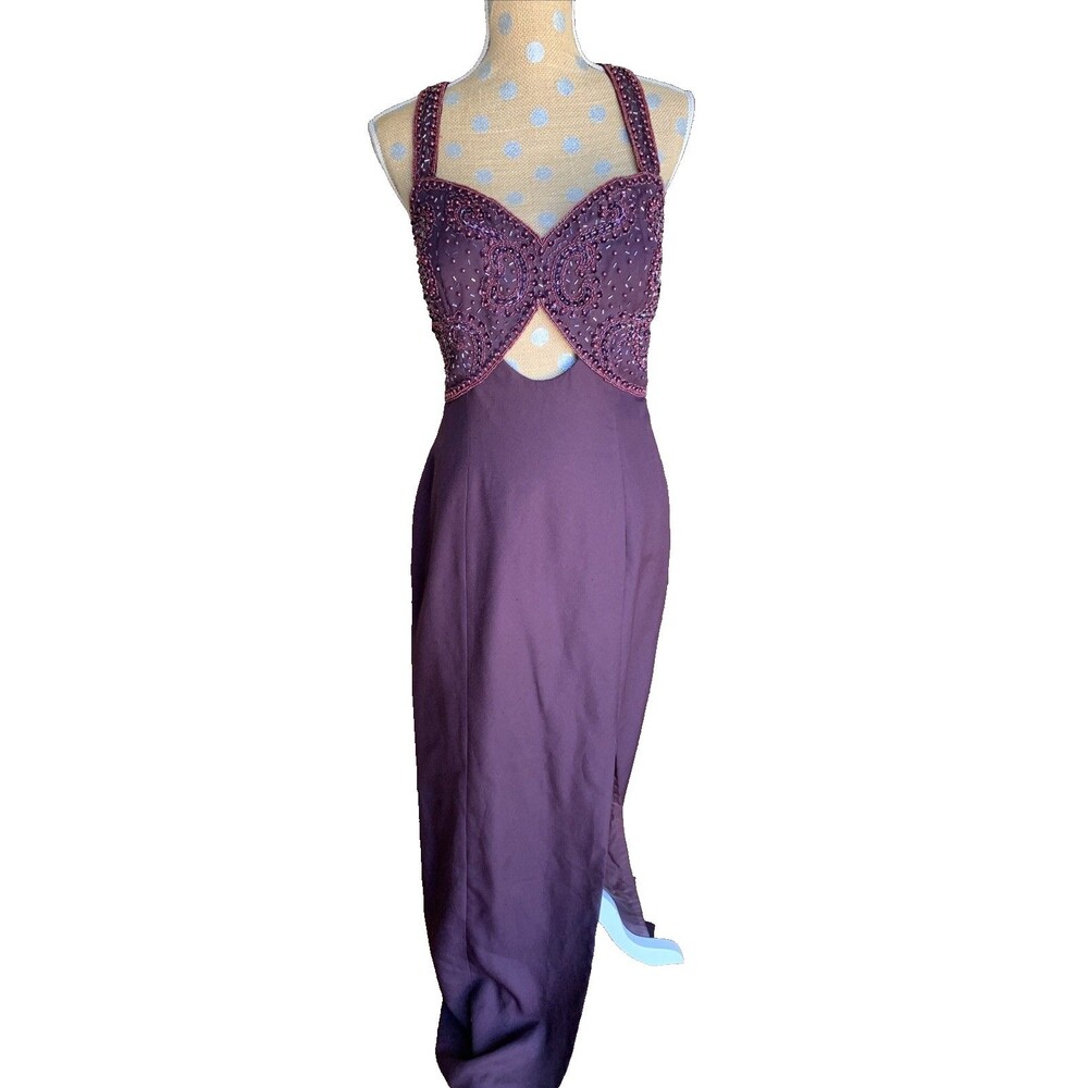 Stone Ferris Sterling Beaded Cutout Formal Gown Maxi Dress Womens Size 12